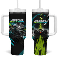 Electric Motorsport Racing Tumbler With Handle Futuristic Formula Car Neon Lightning Speed Art