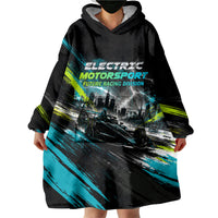 Electric Motorsport Racing Wearable Blanket Hoodie Futuristic Formula Car Neon Lightning Speed Art