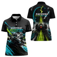 Electric Motorsport Racing Women Polo Shirt Futuristic Formula Car Neon Lightning Speed Art