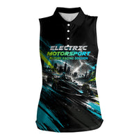 Electric Motorsport Racing Women Sleeveless Polo Shirt Futuristic Formula Car Neon Lightning Speed Art