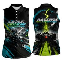Electric Motorsport Racing Women Sleeveless Polo Shirt Futuristic Formula Car Neon Lightning Speed Art