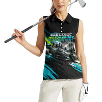 Electric Motorsport Racing Women Sleeveless Polo Shirt Futuristic Formula Car Neon Lightning Speed Art