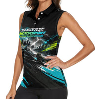 Electric Motorsport Racing Women Sleeveless Polo Shirt Futuristic Formula Car Neon Lightning Speed Art