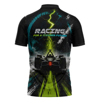 Electric Motorsport Racing Zipper Polo Shirt Futuristic Formula Car Neon Lightning Speed Art
