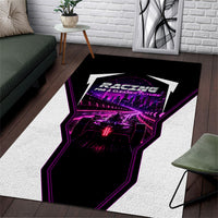 Electric Motorsport Racing Area Rug Futuristic Neon Formula Race Car Skyline Art