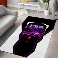 Electric Motorsport Racing Area Rug Futuristic Neon Formula Race Car Skyline Art