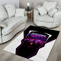 Electric Motorsport Racing Area Rug Futuristic Neon Formula Race Car Skyline Art