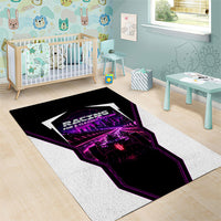 Electric Motorsport Racing Area Rug Futuristic Neon Formula Race Car Skyline Art