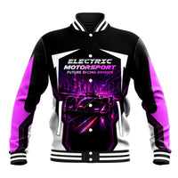 Electric Motorsport Racing Baseball Jacket Futuristic Neon Formula Race Car Skyline Art