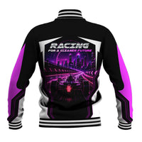 Electric Motorsport Racing Baseball Jacket Futuristic Neon Formula Race Car Skyline Art