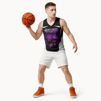 Electric Motorsport Racing Basketball Jersey Futuristic Neon Formula Race Car Skyline Art