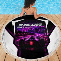 Electric Motorsport Racing Beach Blanket Futuristic Neon Formula Race Car Skyline Art