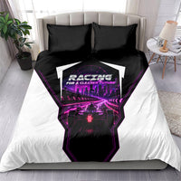 Electric Motorsport Racing Bedding Set Futuristic Neon Formula Race Car Skyline Art