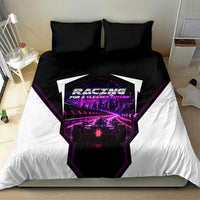 Electric Motorsport Racing Bedding Set Futuristic Neon Formula Race Car Skyline Art