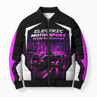Electric Motorsport Racing Bomber Puffer Jacket Futuristic Neon Formula Race Car Skyline Art