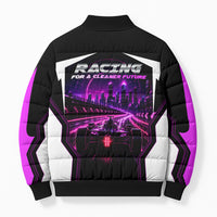 Electric Motorsport Racing Bomber Puffer Jacket Futuristic Neon Formula Race Car Skyline Art