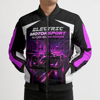 Electric Motorsport Racing Bomber Puffer Jacket Futuristic Neon Formula Race Car Skyline Art