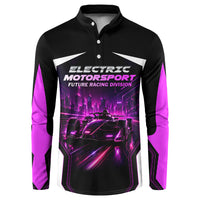 Electric Motorsport Racing Button Sweatshirt Futuristic Neon Formula Race Car Skyline Art