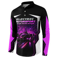 Electric Motorsport Racing Button Sweatshirt Futuristic Neon Formula Race Car Skyline Art