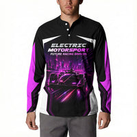 Electric Motorsport Racing Button Sweatshirt Futuristic Neon Formula Race Car Skyline Art