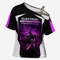 Electric Motorsport Racing Cross Shoulder Shirt Futuristic Neon Formula Race Car Skyline Art