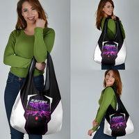 Electric Motorsport Racing Grocery Bag Futuristic Neon Formula Race Car Skyline Art