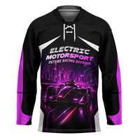 Electric Motorsport Racing Hockey Jersey Futuristic Neon Formula Race Car Skyline Art