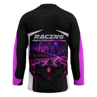 Electric Motorsport Racing Hockey Jersey Futuristic Neon Formula Race Car Skyline Art