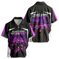 Electric Motorsport Racing Kid Hawaiian Shirt Futuristic Neon Formula Race Car Skyline Art