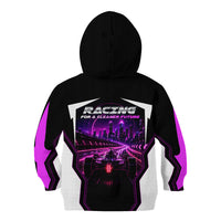 Electric Motorsport Racing Kid Hoodie Futuristic Neon Formula Race Car Skyline Art