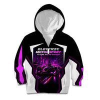 Electric Motorsport Racing Kid Hoodie Futuristic Neon Formula Race Car Skyline Art