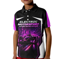 Electric Motorsport Racing Kid Polo Shirt Futuristic Neon Formula Race Car Skyline Art