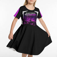 Electric Motorsport Racing Kid Short Sleeve Dress Futuristic Neon Formula Race Car Skyline Art