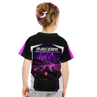 Electric Motorsport Racing Kid T Shirt Futuristic Neon Formula Race Car Skyline Art