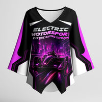Electric Motorsport Racing Kimono Sleeve Blouse Futuristic Neon Formula Race Car Skyline Art