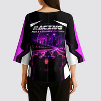 Electric Motorsport Racing Kimono Sleeve Blouse Futuristic Neon Formula Race Car Skyline Art