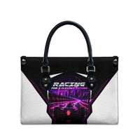 Electric Motorsport Racing Leather Bag Futuristic Neon Formula Race Car Skyline Art