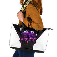 Electric Motorsport Racing Leather Tote Bag Futuristic Neon Formula Race Car Skyline Art