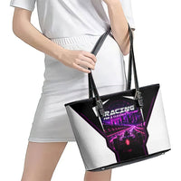 Electric Motorsport Racing Leather Tote Bag Futuristic Neon Formula Race Car Skyline Art