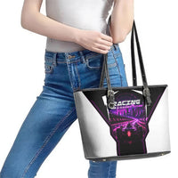 Electric Motorsport Racing Leather Tote Bag Futuristic Neon Formula Race Car Skyline Art