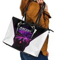 Electric Motorsport Racing Leather Tote Bag Futuristic Neon Formula Race Car Skyline Art