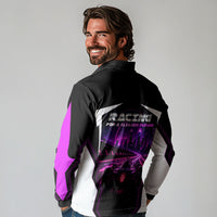 Electric Motorsport Racing Long Sleeve Polo Shirt Futuristic Neon Formula Race Car Skyline Art