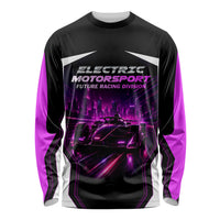 Electric Motorsport Racing Long Sleeve Shirt Futuristic Neon Formula Race Car Skyline Art