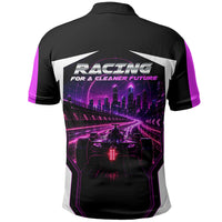 Electric Motorsport Racing Polo Shirt Futuristic Neon Formula Race Car Skyline Art