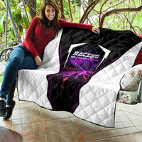 Electric Motorsport Racing Quilt Futuristic Neon Formula Race Car Skyline Art