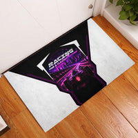 Electric Motorsport Racing Rubber Doormat Futuristic Neon Formula Race Car Skyline Art
