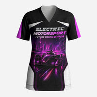 Electric Motorsport Racing Scrub Top Futuristic Neon Formula Race Car Skyline Art