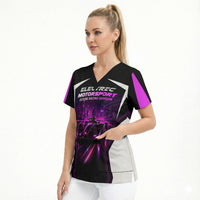 Electric Motorsport Racing Scrub Top Futuristic Neon Formula Race Car Skyline Art