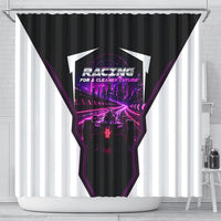 Electric Motorsport Racing Shower Curtain Futuristic Neon Formula Race Car Skyline Art