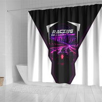 Electric Motorsport Racing Shower Curtain Futuristic Neon Formula Race Car Skyline Art